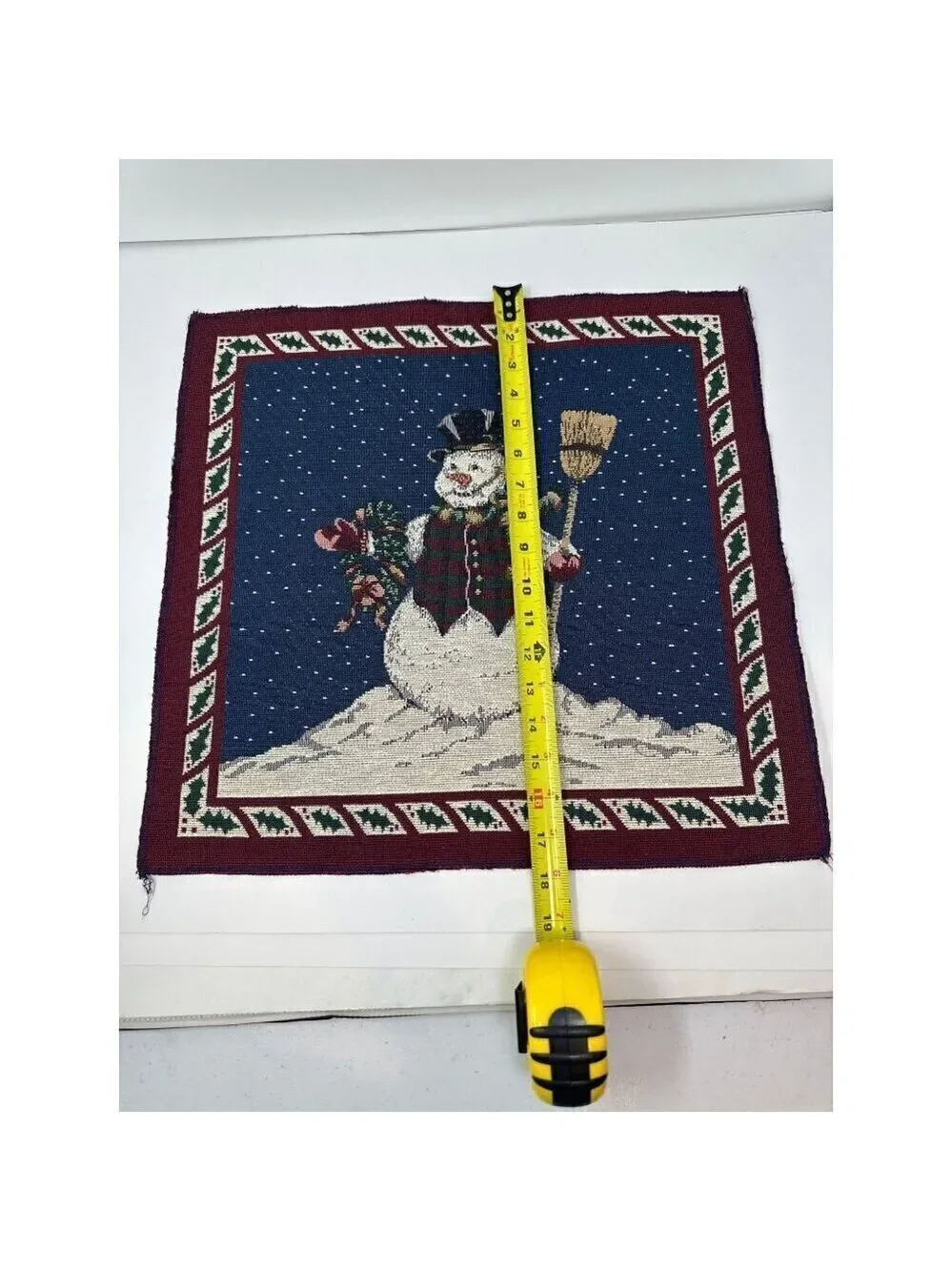 Vintage Snowman Tapestry Pillow Panel 18in Holiday Christmas Decor Winter Blue